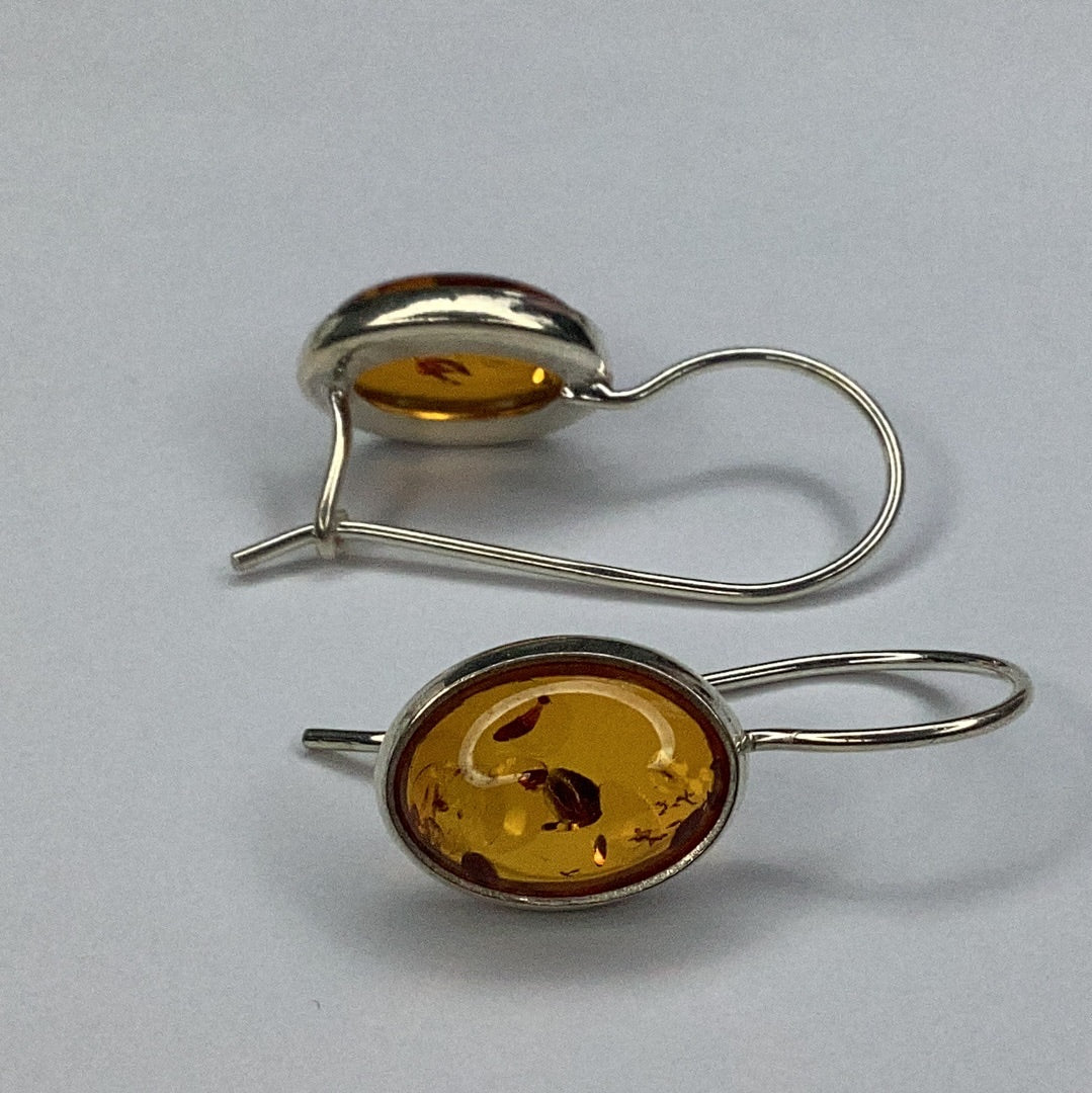 Sterling Silver 925 Oval Baltic Amber Wire Dangle Earrings