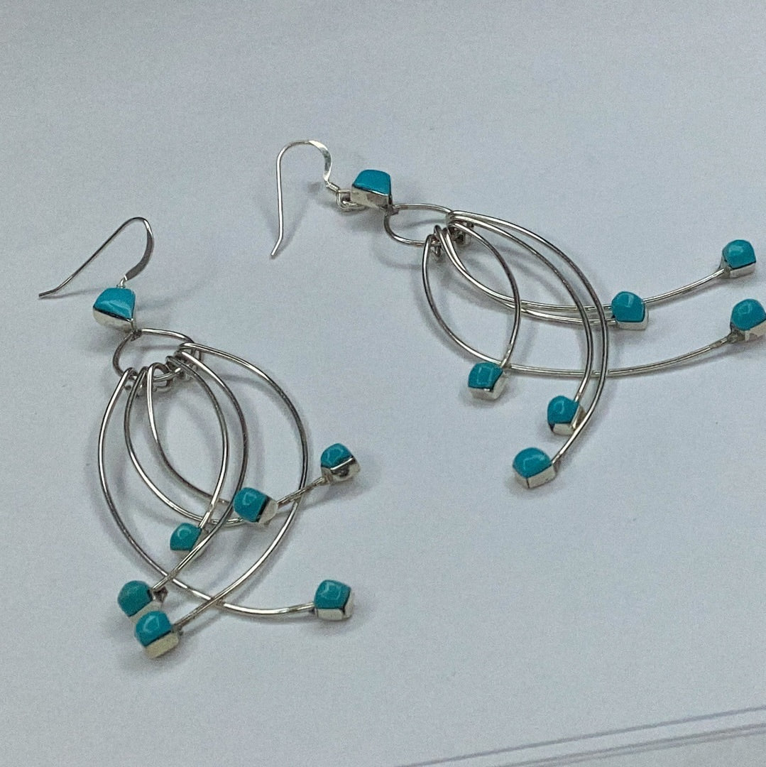 Sterling Silver & Turquoise Wire Long Dangle Earrings - Pawn Man Store
