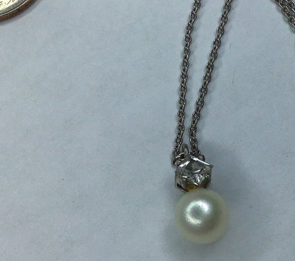 Vintage 1\20 14K Gold Genuine Pearl & Cubic Zirconia Necklace 15.75”