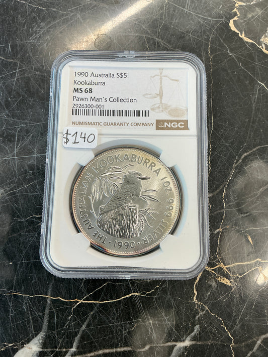 MS68 1990 Australia 1oz Silver Kookaburra