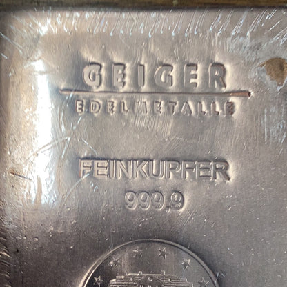 Geiger 100oz 999.9 Fine Copper Bar Geiger Edelmetalle