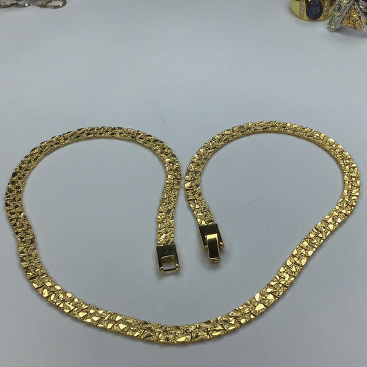 19” Yellow Gold Tone Nugget Style Flat 6mm Wide Necklace - Pawn Man Store