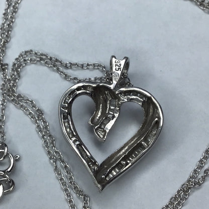 Sterling Silver 925 Round & Baguette cut Diamond Heart Necklace