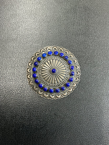 Sunshine Reeves Sterling Lapis Navajo Concho Brooch 38.3g