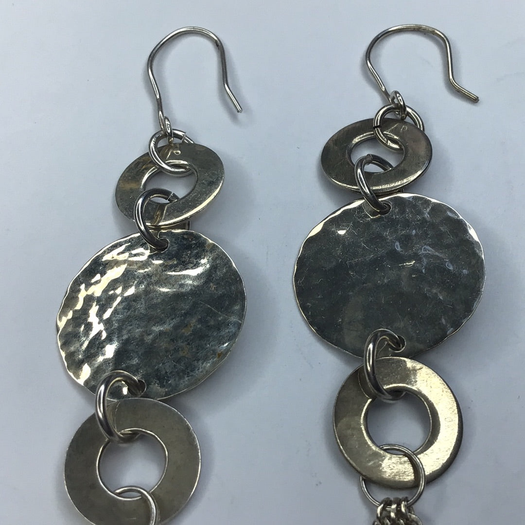 Sterling Silver 925 Signed Mexico Long Dangle Wire Earrings