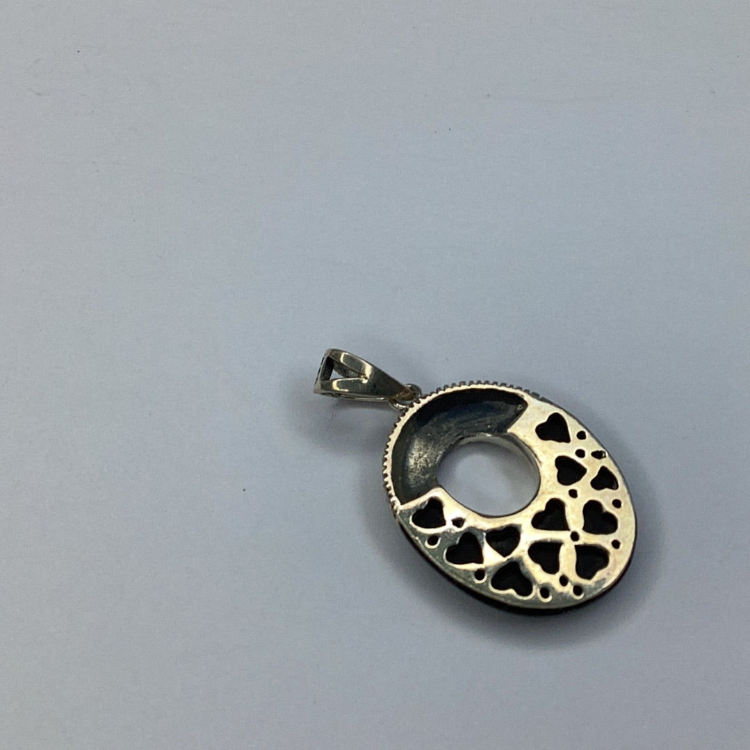 Sterling Silver 925 Black Onyx & Marcasite Oval Pendant - Pawn Man Store