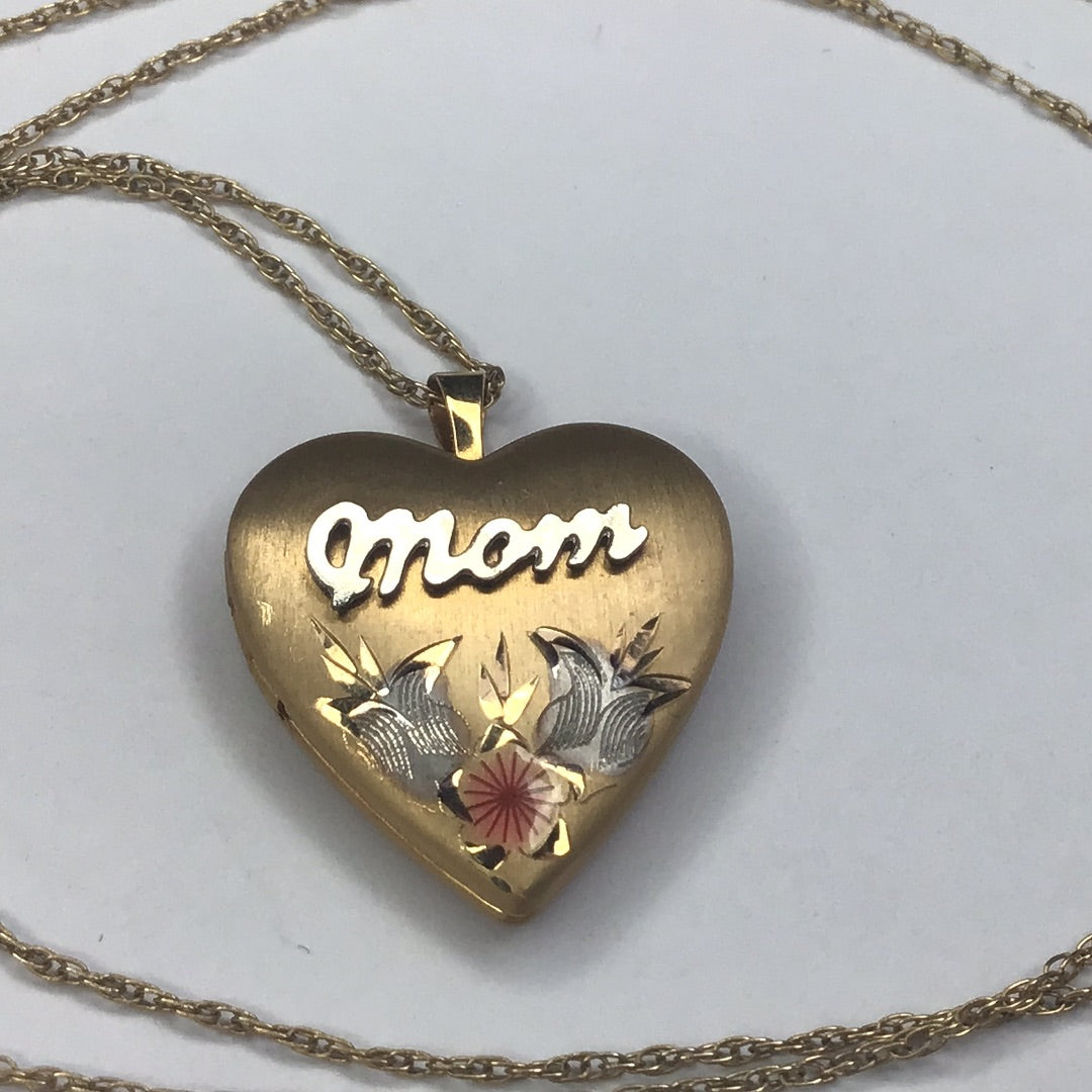 Picture Heart Locket “MOM” 14K Yellow Gold Filled Necklace 20”