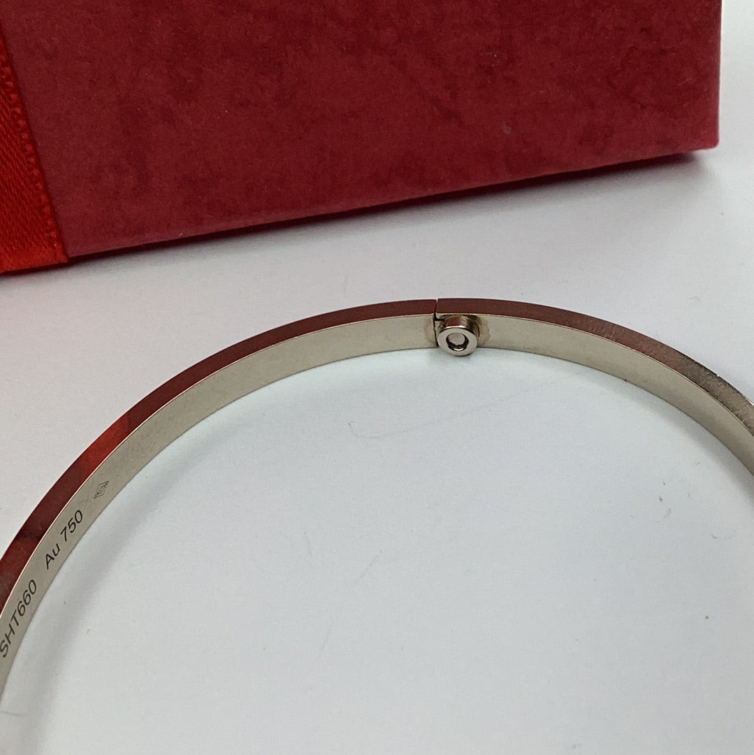 “Cartier” 18K (750) White Gold Love Bracelet Small Model Sz. 19 Retail: $5,100.00