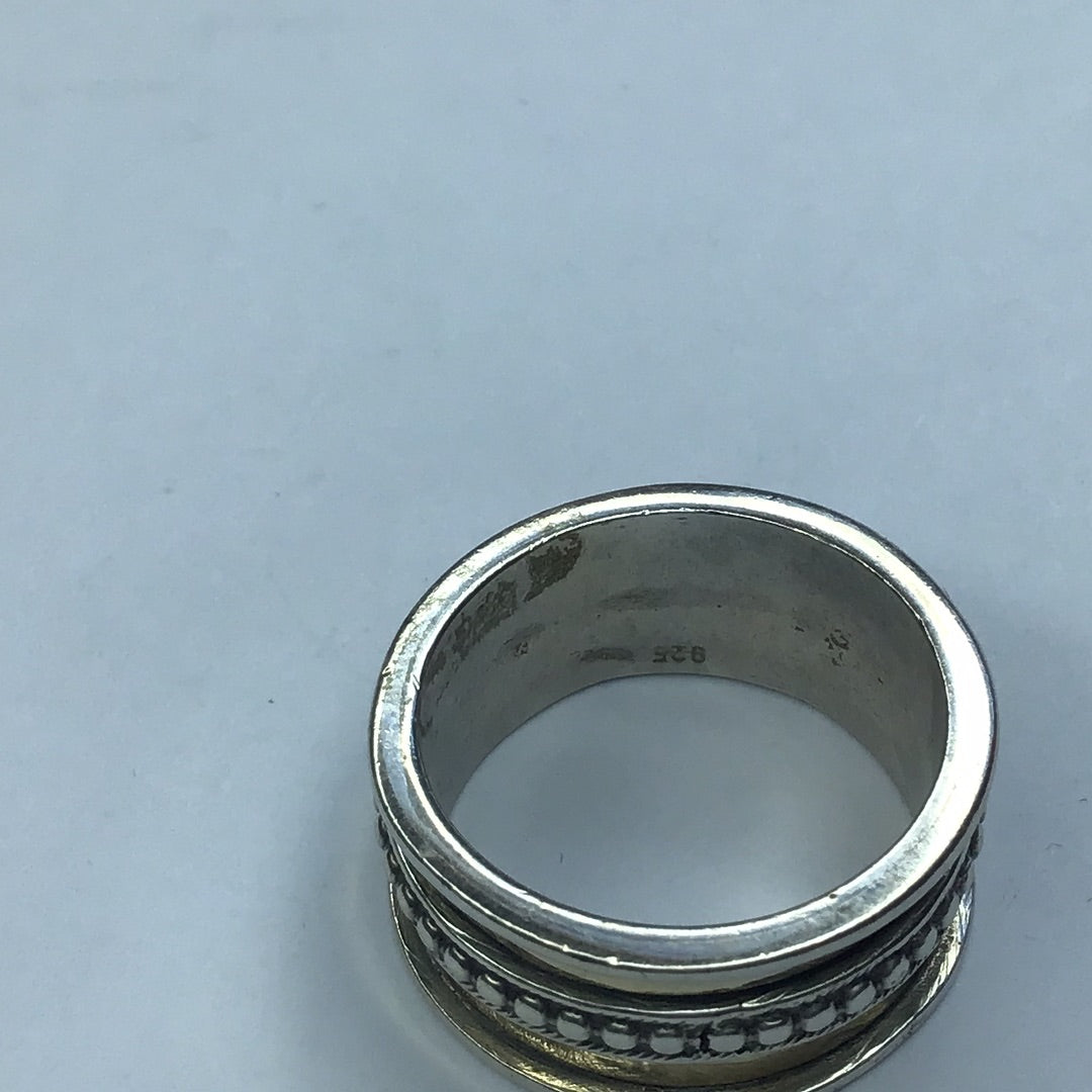 Fine Sterling Silver 925 2 Tone 10mm Wide Band Style Ring Sz 7.5