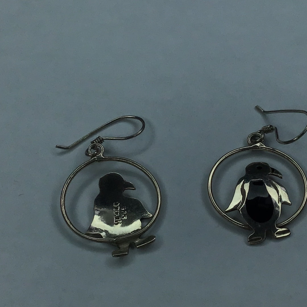 Sterling Silver 925 & Enamel Penguin Wire Earrings - Pawn Man Store