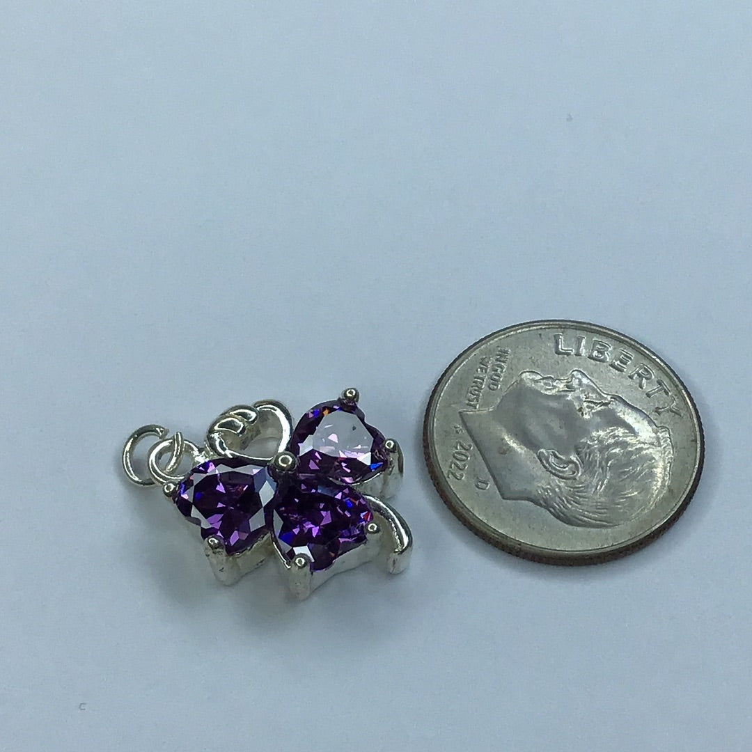 Fine Sterling Silver 925 Amethyst Heart Clover Pendant, Charm - Pawn Man Store