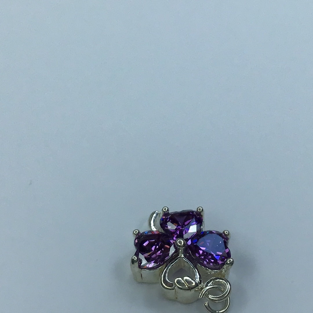 Fine Sterling Silver 925 Amethyst Heart Clover Pendant, Charm - Pawn Man Store