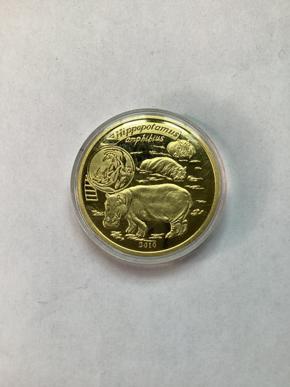 DPRK Hippopotamus 50 Won Coin 2010 Brass