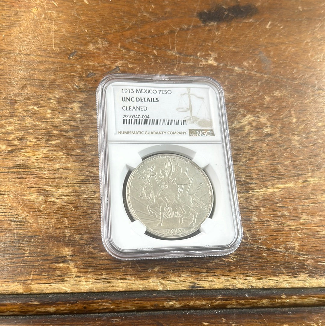 1913 Mexico Peso Unc Details Cleaned NGC $500+ coin - Pawn Man Store