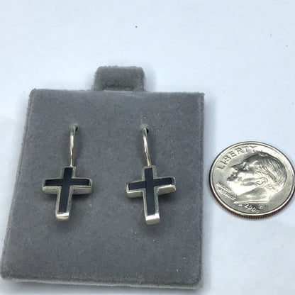 New Sterling Silver 925 Cross Wire Earnings W/Inlayed Hematite