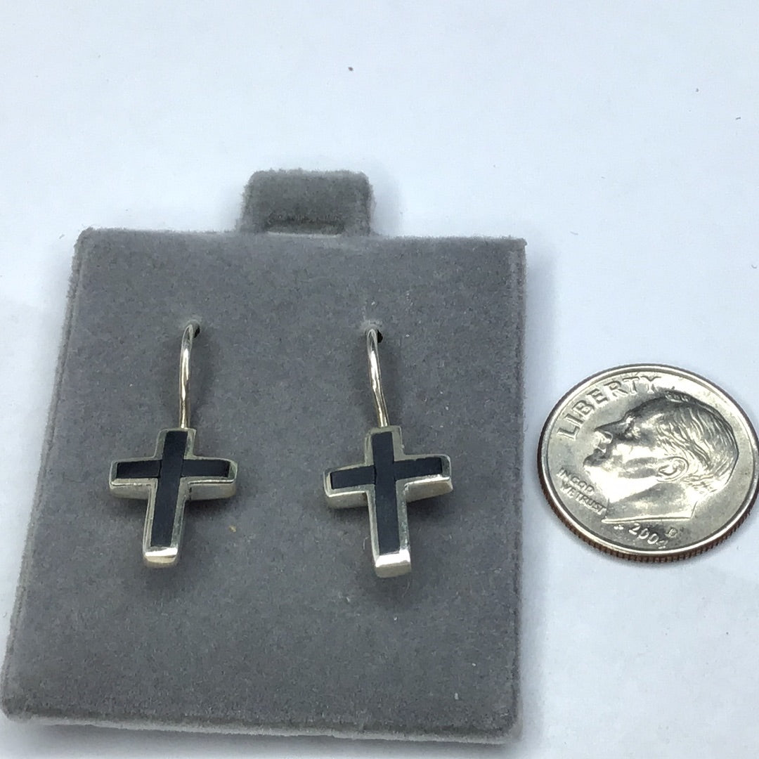 New Sterling Silver 925 Cross Wire Earnings W/Inlayed Hematite - Pawn Man Store