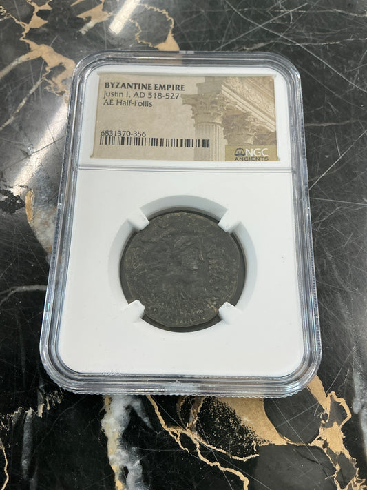 Ancient Coin Byzantine Empire Justin I, AD 518-527