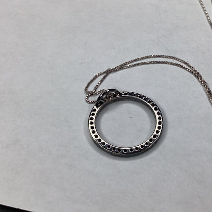 Sterling Silver W/Black Rhodium Cubic Zirconia Circle Of Life Pendant W/18” Box Link Chain