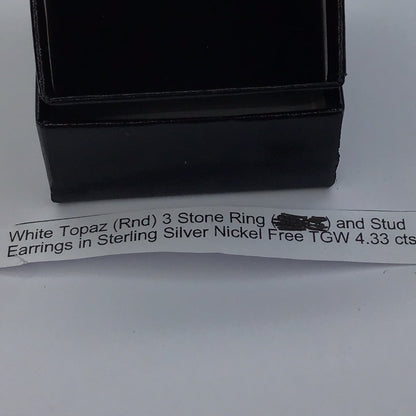 Sterling Silver Ring & Earrings W/White Topaz Gemstones Nickel Free Ring Size 6.5