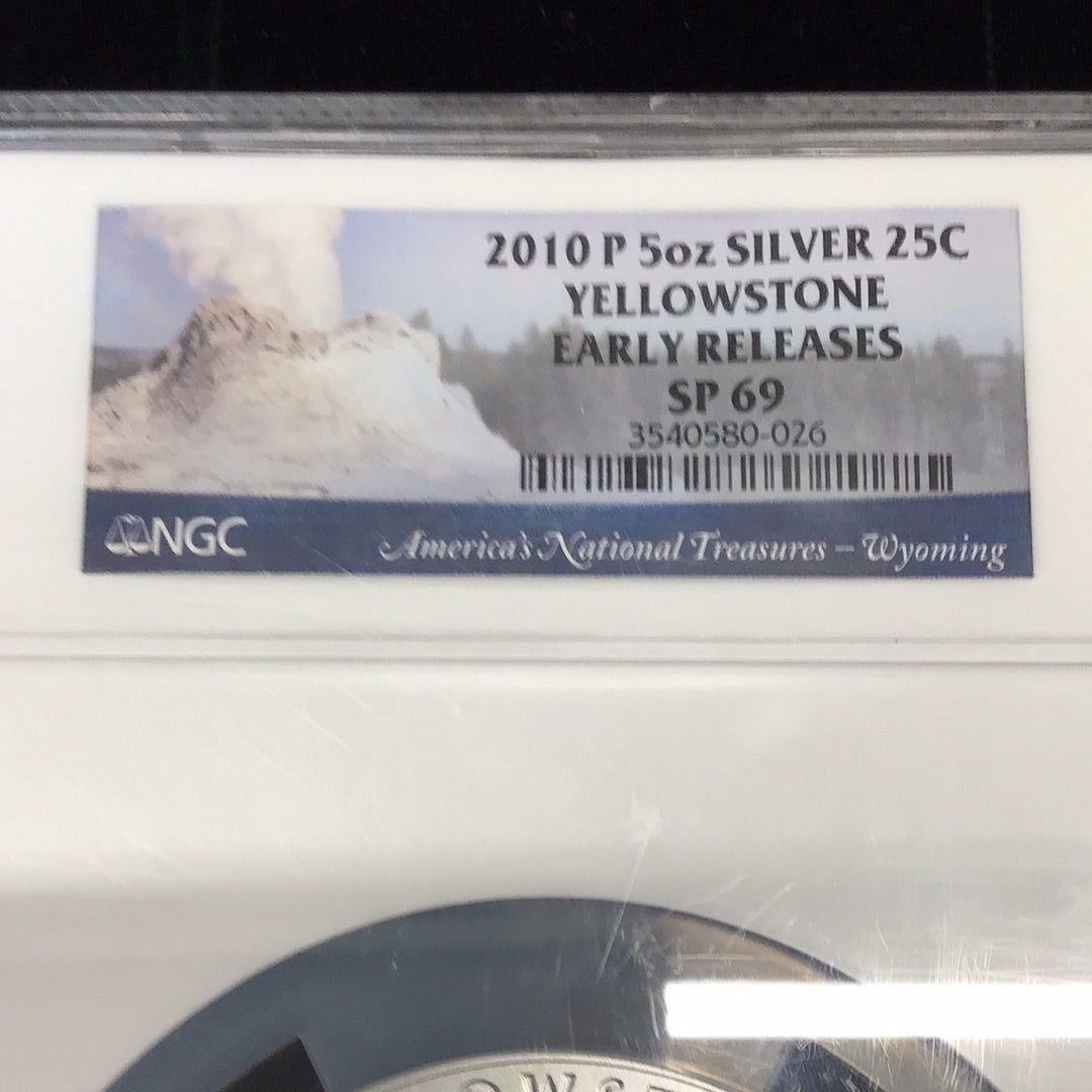 2010 P 5oz Silver 25c Yellowstone Early Releases NGC SP 69
