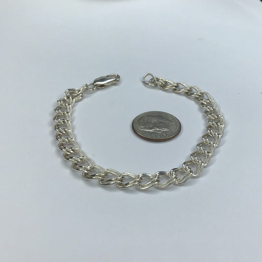 Fine Sterling Silver Double Link Charm Bracelet 7” - Pawn Man Store