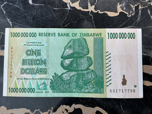 Zimbabwe Hyperinflation 1 Billion Dollar Note