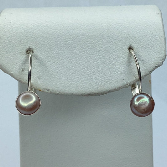 New Sterling Silver 925 Genuine Peach Colored Pearl Wire Earrings