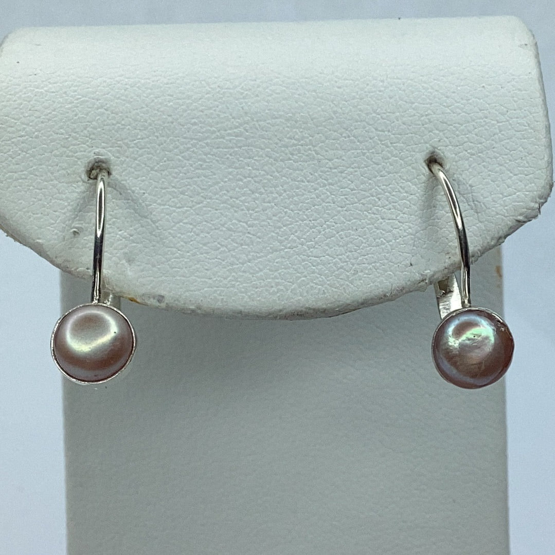 New Sterling Silver 925 Genuine Peach Colored Pearl Wire Earrings - Pawn Man Store