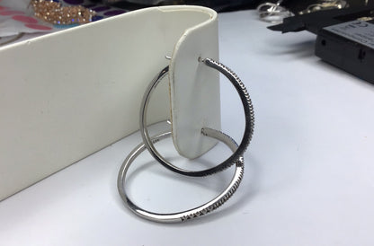FINE STERLING SILVER 925 LARGE 2mm Wide Genuine Diamond Hoop Earrings