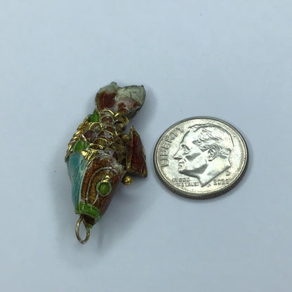Enameled Over Sterling Silver Fish Charm/Pendant Movable