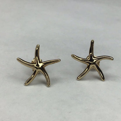 Yellow Gold Over Sterling Silver Starfish Earrings New