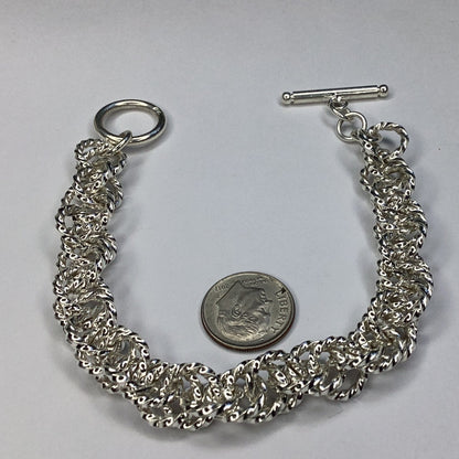 Sterling Silver 925 Twisted Multi Link Toggle Bracelet 7.5”