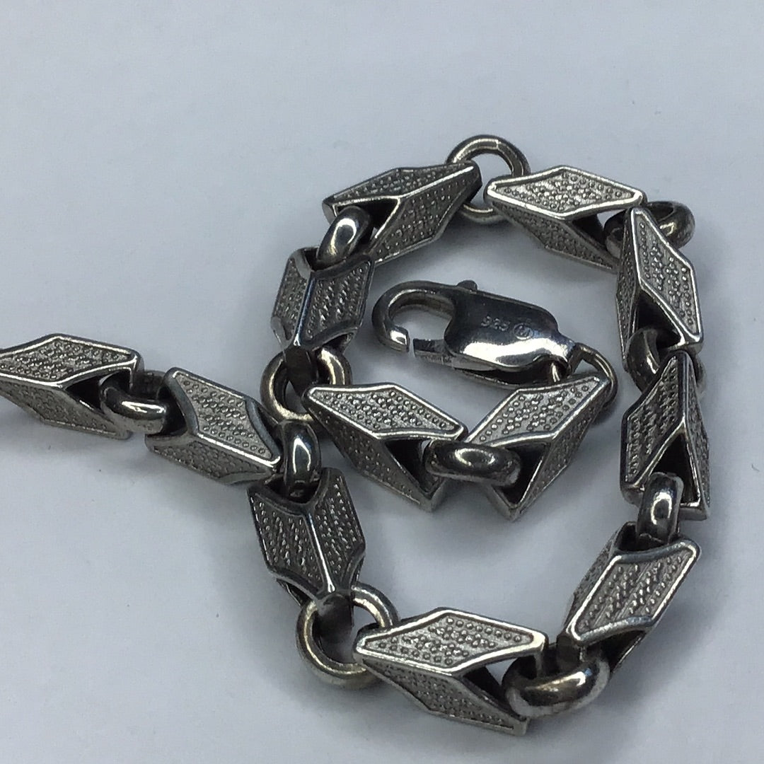 Sterling Silver 925 Heavy Unique Fancy Link Bracelet7.5”