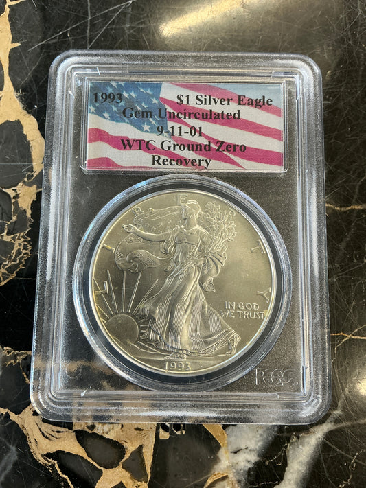 1993 Gem Uncirculated 9-11-01 WTC Ground Zero Recovery Silver Eagle