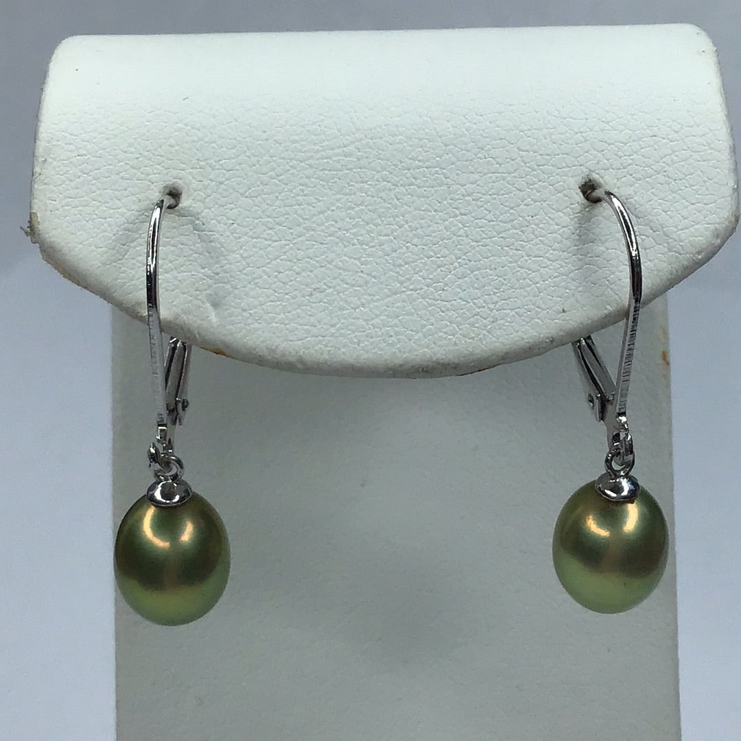 New Sterling Silver 925 Golden/Green Genuine Pearl Drop Dangle Wire Earrings - Pawn Man Store