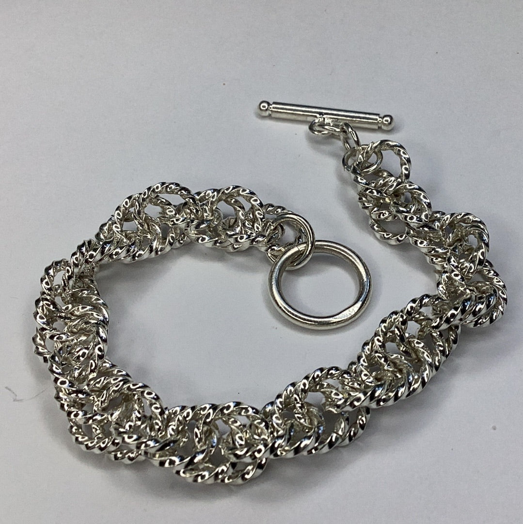 Sterling Silver 925 Twisted Multi Link Toggle Bracelet 7.5”
