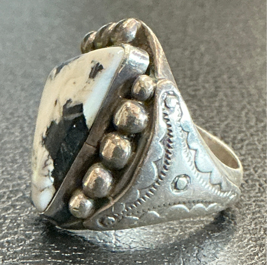 Vintage White Buffalo Sterling Navajo Men’s Ring Sz. 9 Signed CH