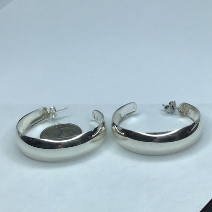 New Sterling Silver 925 Large Tapered Wide Hoop Earrings