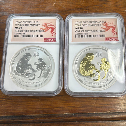 Set of 2x NGC 2016 ms70 early releases Year of the Monkey