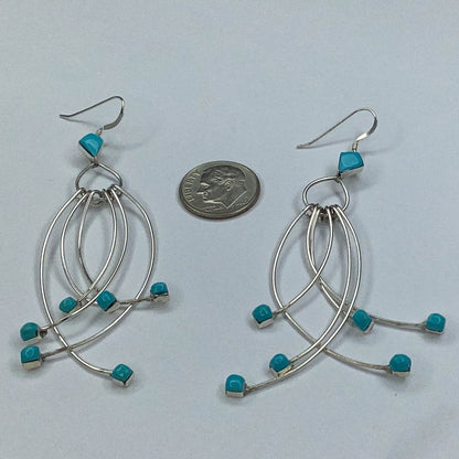 Sterling Silver & Turquoise Wire Long Dangle Earrings