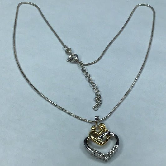 Yellow Gold Over Sterling Silver 925 Mother Child Diamond Heart Pendant W/adjustable Snake Chain 16 to 18 inches. - Pawn Man Store