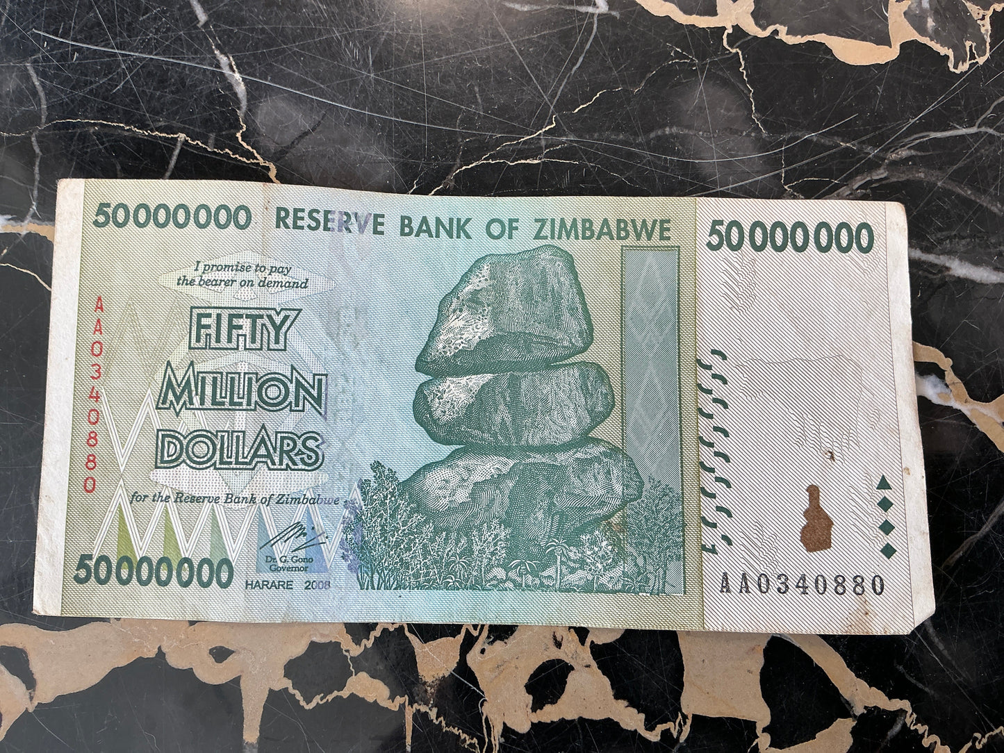 Zimbabwe Hyperinflation 50 Million Dollar Note