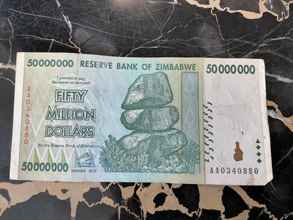 Zimbabwe Hyperinflation 50 Million Dollar Note