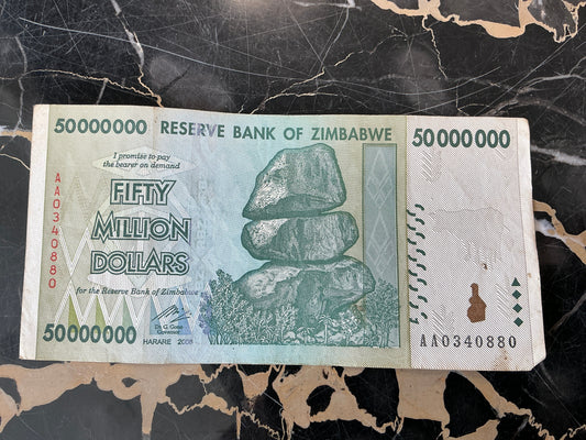 Zimbabwe Hyperinflation 50 Million Dollar Note