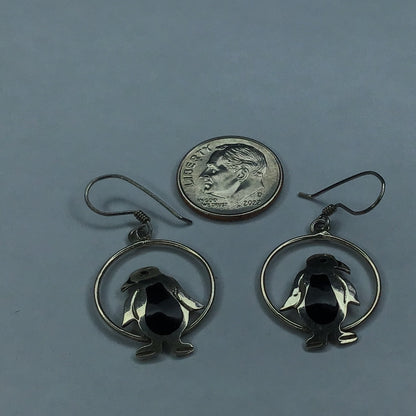 Sterling Silver 925 & Enamel Penguin Wire Earrings