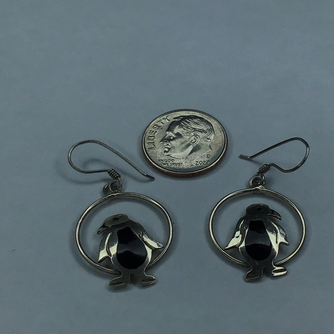 Sterling Silver 925 & Enamel Penguin Wire Earrings - Pawn Man Store