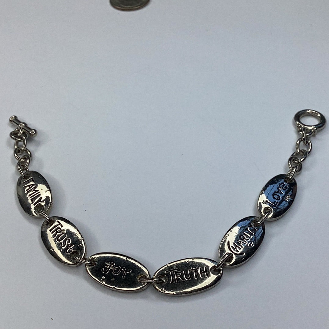 Sterling Silver 925 Family Trust Joy Truth Charity Love Toggle Bracelet 7”