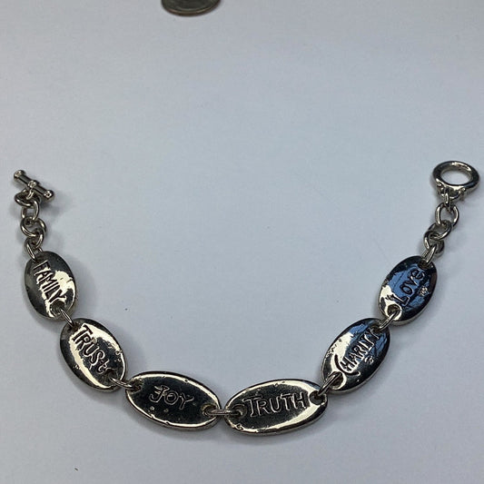 Sterling Silver 925 Family Trust Joy Truth Charity Love Toggle Bracelet 7” - Pawn Man Store