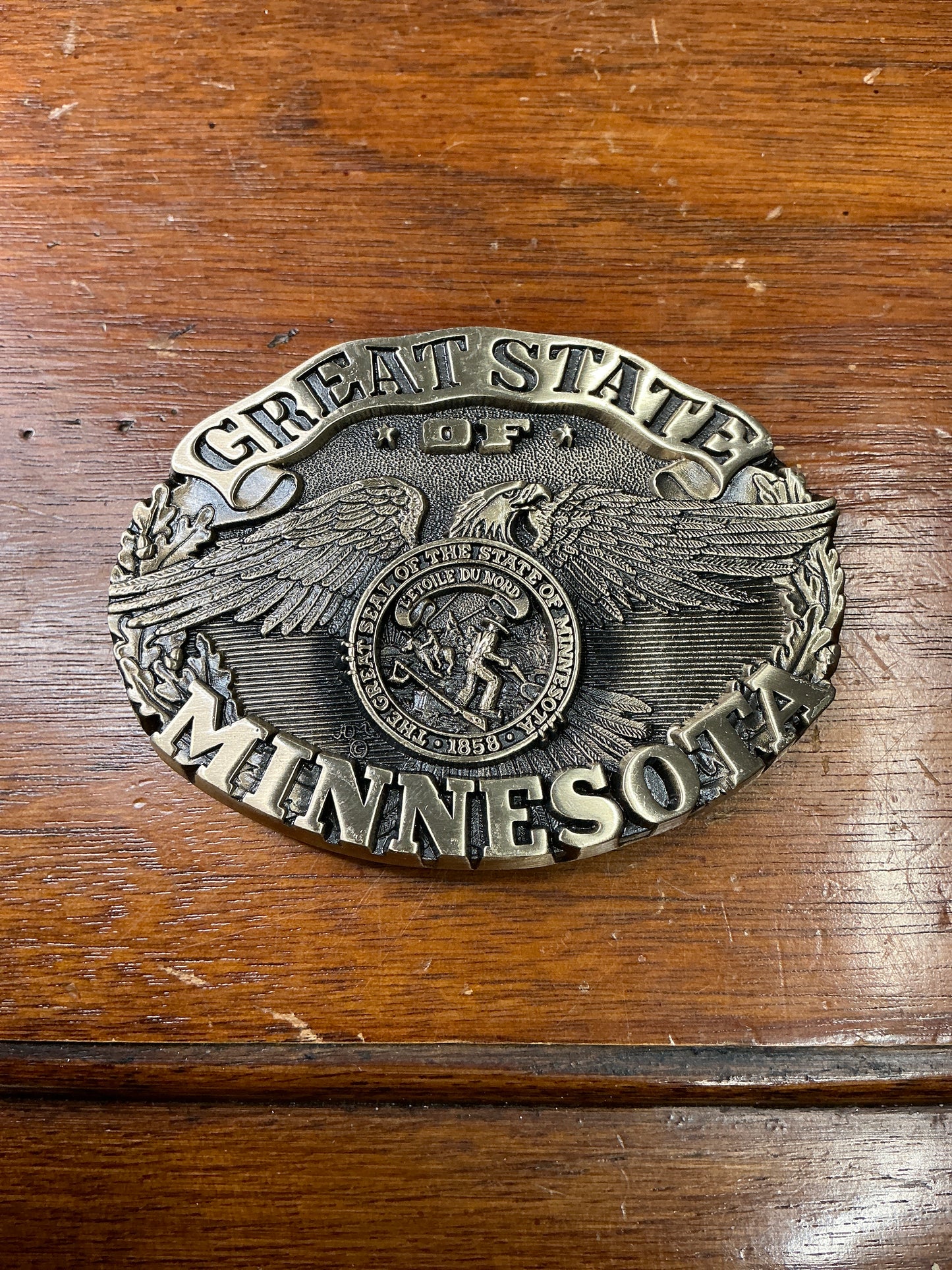 Solid Brass Great State of Minnesota Belt Buckle