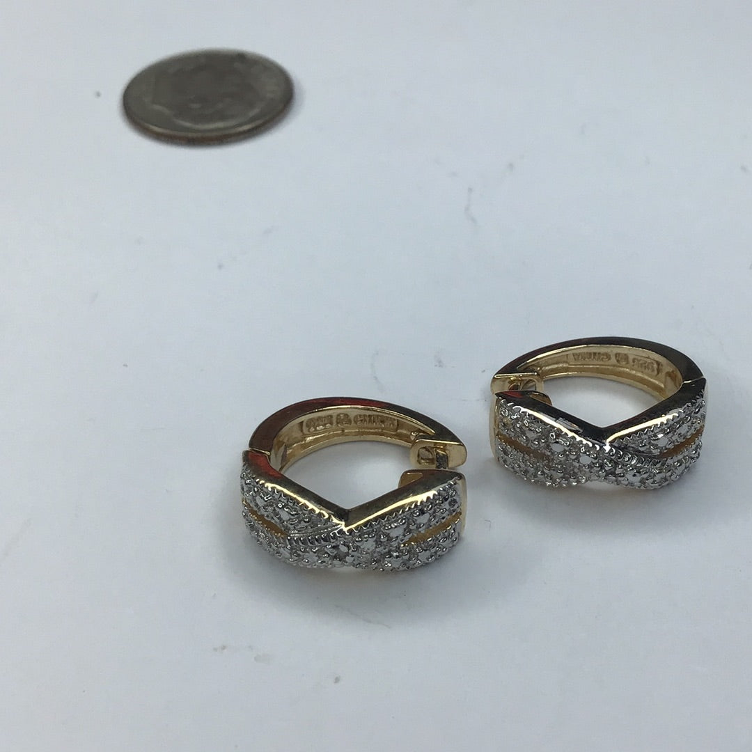 Yellow Gold Over Sterling Silver 925 & Diamond X Earrings - Pawn Man Store